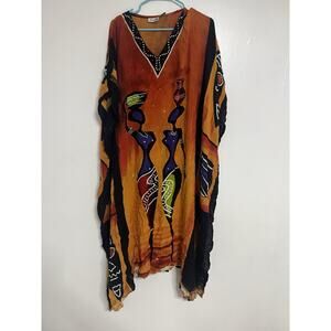 Vintage Sante Classics Kaftan Poncho Rayon Abstract art Open Sides